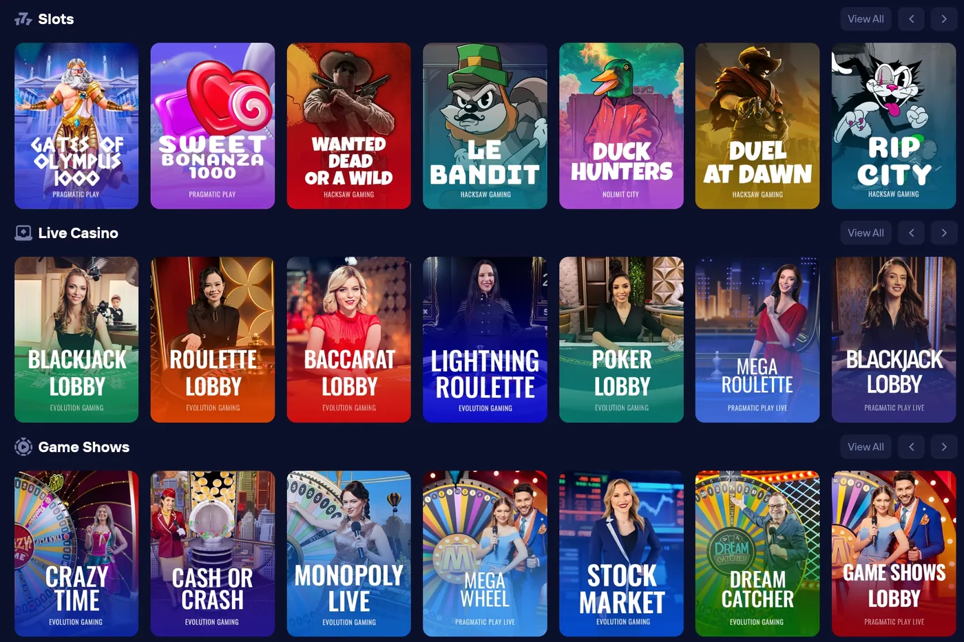Duel Casino full games lobby — 1,600+ casino games including crash duel, slots and live games