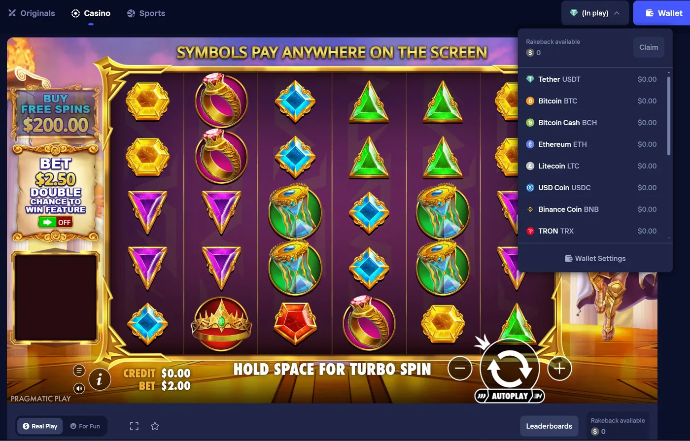 Duel Casino slot games with rakeback — earn back a percentage of every spin